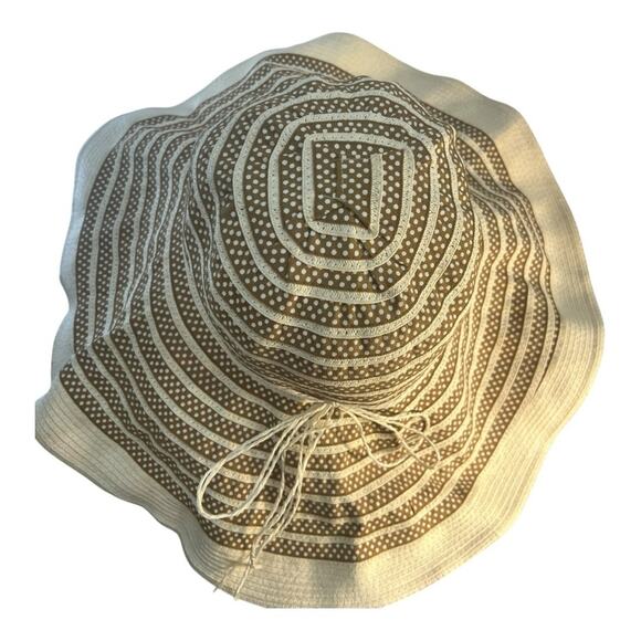 Vintage Fabric Polka Dot Brown Beige Wide-Brimmed SunHat wire edges to adjust OS main image 6